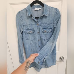 Noisy May Denim Snap Button Collared Shirt